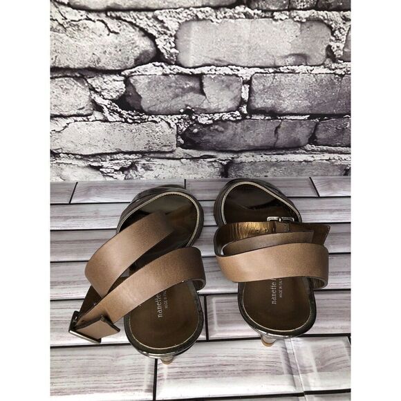 Nanette Lepore Silver Patent Brown Leather Ankle Straps Heels Women Sz 38EU/7.5M - Picture 5 of 16